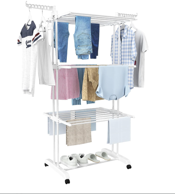 A368 4 lygių drabužių džiovyklė su ratukais