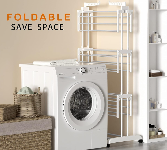 A368 4 lygių drabužių džiovyklė su ratukais