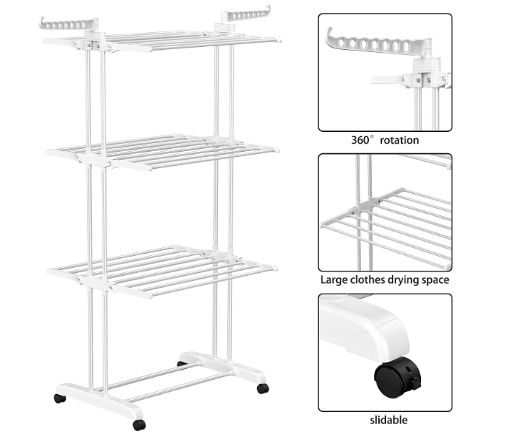 A368 4 lygių drabužių džiovyklė su ratukais