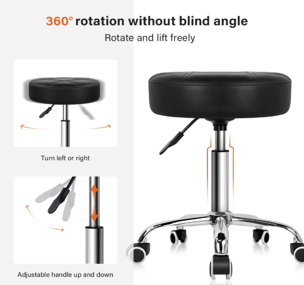 A371 Juoda reguliuojama odinė kėdė su ratukais