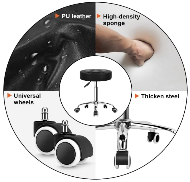 A371 Juoda reguliuojama odinė kėdė su ratukais