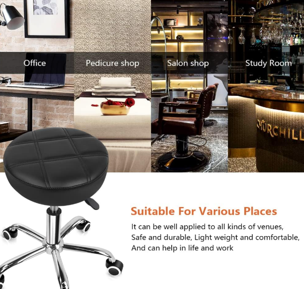 A371 Juoda reguliuojama odinė kėdė su ratukais