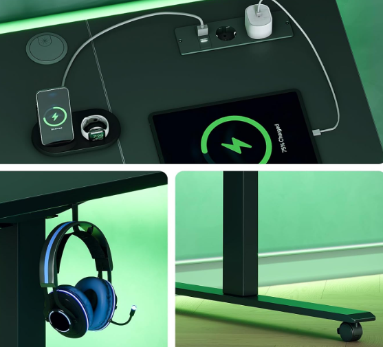 A387 Juodas reguliuojamo aukščio stalas 180x70cm