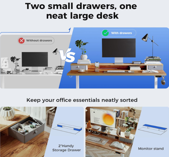 A403 Elektrinis reguliuojamo aukščio stalas su 2 Stalčiais