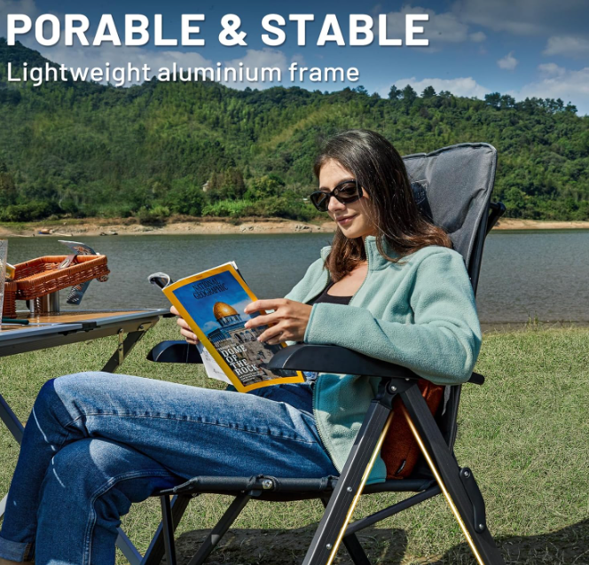 A423 Reguliuojama sulankstoma kempingo kėdė su aukšta atrama