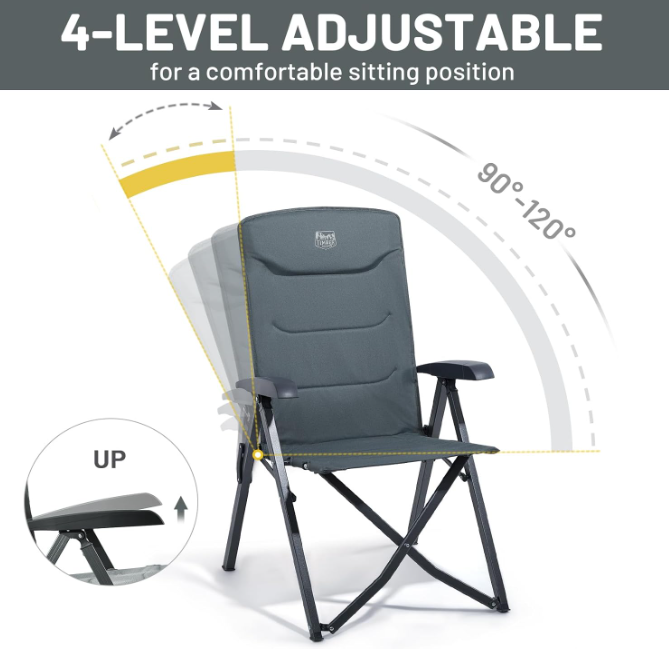 A423 Reguliuojama sulankstoma kempingo kėdė su aukšta atrama