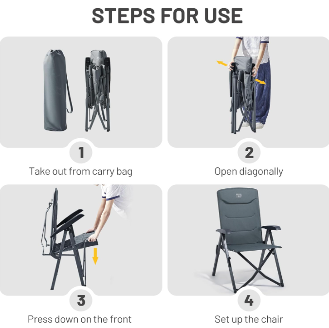 A423 Reguliuojama sulankstoma kempingo kėdė su aukšta atrama