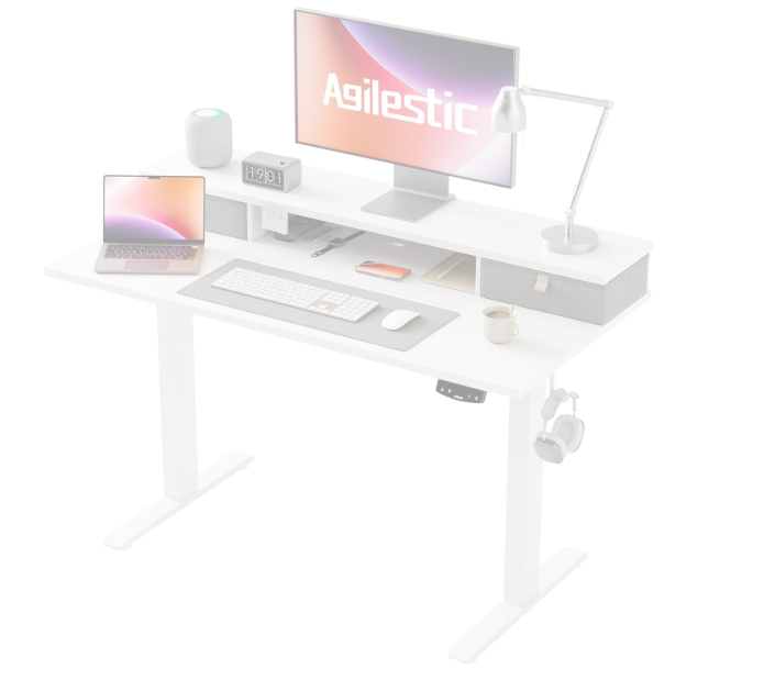 A425 Baltas reguliuojamo aukščio stalas su 2 Stalčiais 100cm x 60cm