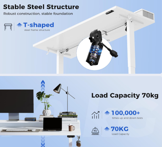 A425 Baltas reguliuojamo aukščio stalas su 2 Stalčiais 100cm x 60cm
