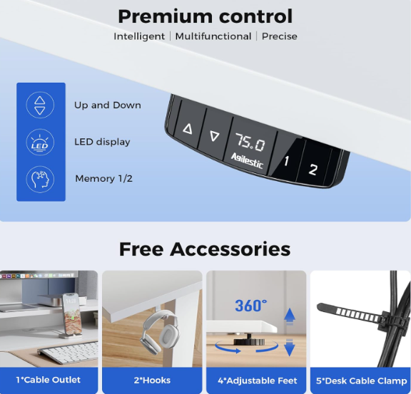 A425 Baltas reguliuojamo aukščio stalas su 2 Stalčiais 100cm x 60cm