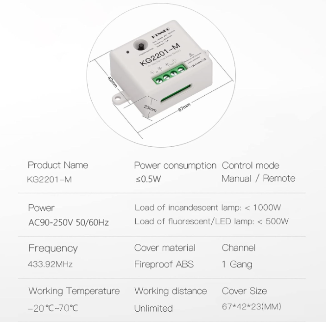 A447 433MHz Belaidis nuotolinis šviesos jungiklis