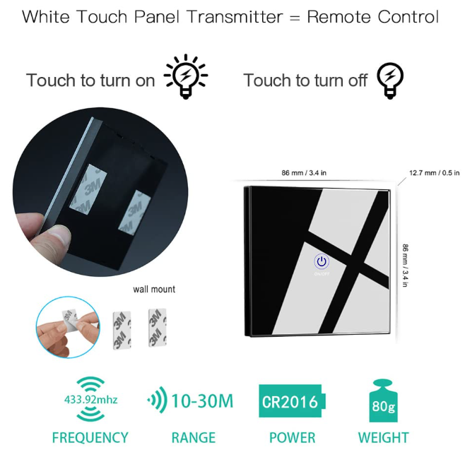 A447 433MHz Belaidis nuotolinis šviesos jungiklis