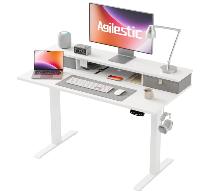 A457 Baltas reguliuojamo aukščio stalas su 2 stalčiais 100x60