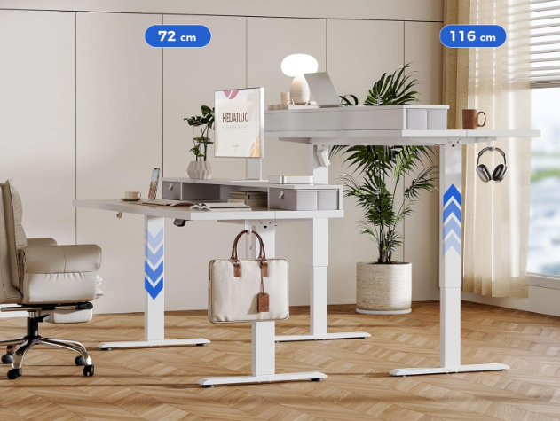 A457 Baltas reguliuojamo aukščio stalas su 2 stalčiais 100x60