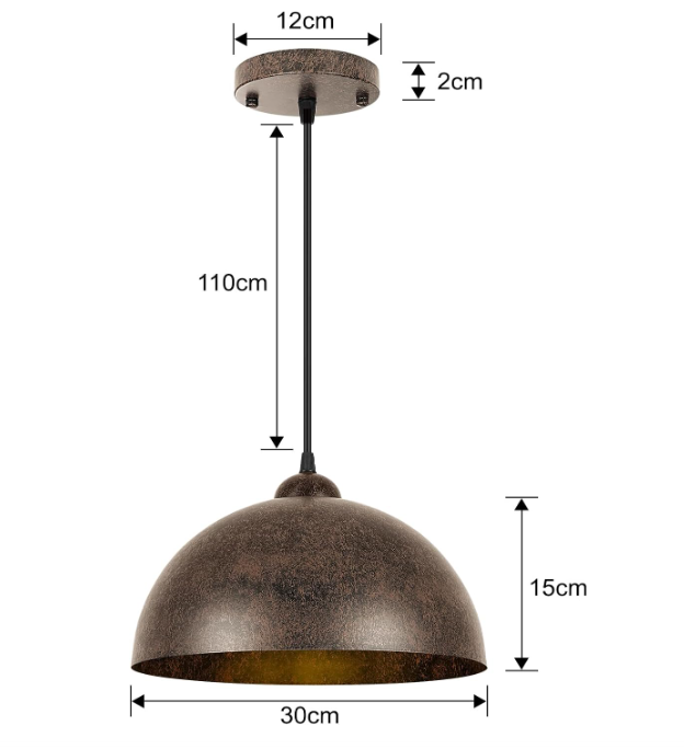 A483 Pakabinamas šviestuvas su metaliniu gaubtu – 30 cm, vintažinio stiliaus 2vnt.