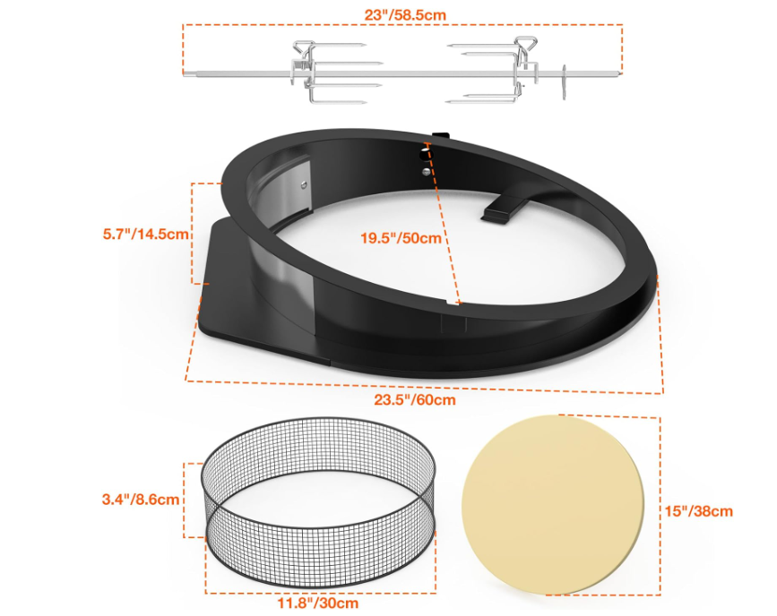 A485 Rotisserie ir picos žiedas – universalus 57 cm kepsninėms