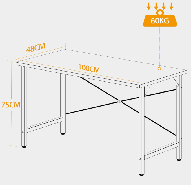 A575 Rudas minimalistinis darbo stalas su plieniniu rėmu 100 x 48 cm