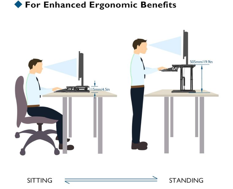A606 Juodas ergonominis monitoriaus ir klaviatūros laikiklis