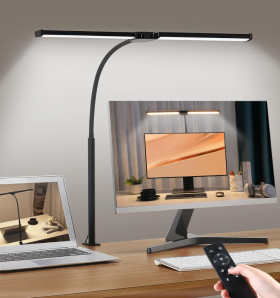 A635 Juoda LED stalinė lempa su spaustuku 54cm