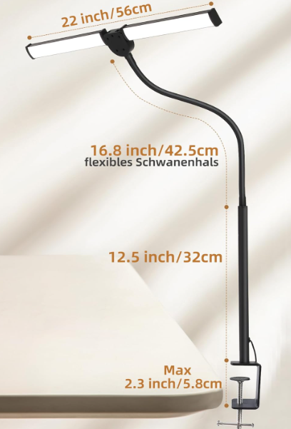 A635 Juoda LED stalinė lempa su spaustuku 54cm