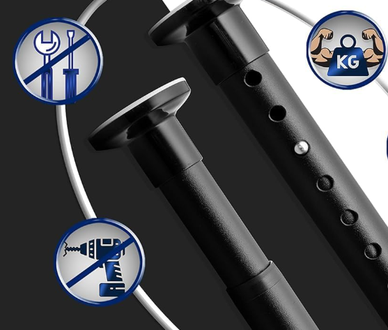 A727 Teleskopinis karnizas be gręžimo, 160–210 cm, Ø32 mm, juodas