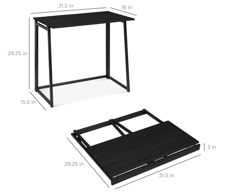A773 Sulankstomas rašomasis stalas, 80×45 cm, juodas