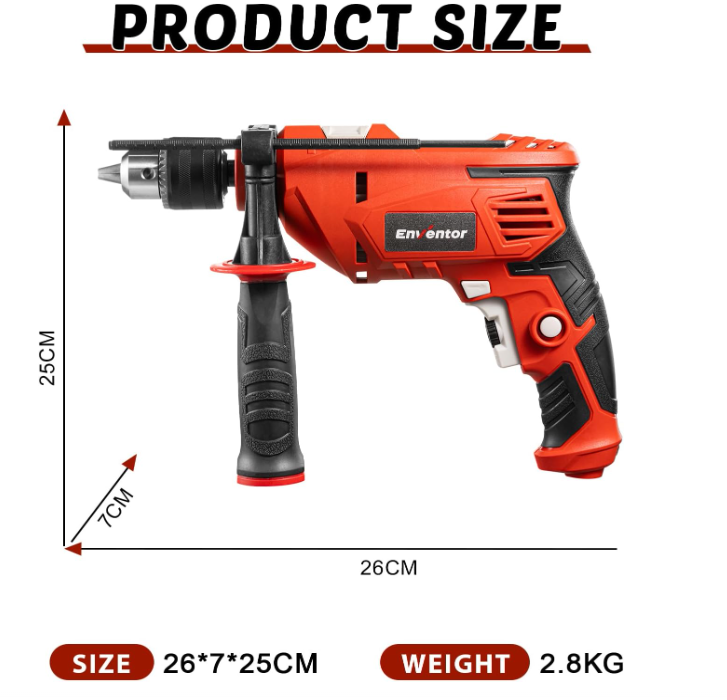 A787 Enventor smūginis gręžtuvas 900W, 0-3000RPM, 13mm griebtuvas, su 36vnt priedų