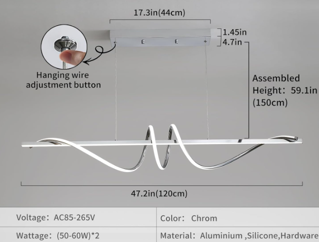 A851 Spiralinis LED pakabinamas šviestuvas Mikeru, 120 cm, chromo spalvos
