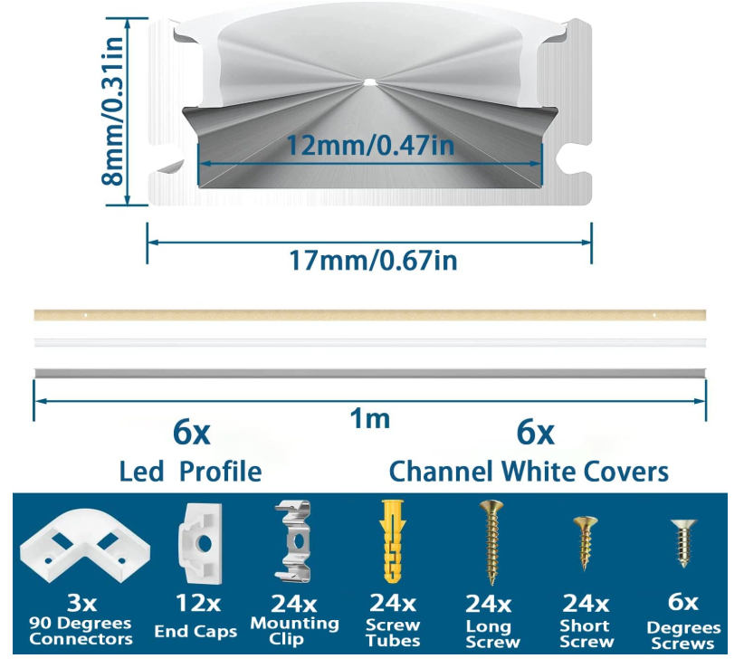 A855 Aliuminio profilis LED juostelėms Chesbung, U formos, 6 vnt. x 100 cm