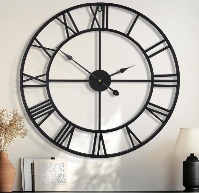 A856 Sieninis laikrodis HAITANG, 80 cm skersmens, juodas metalinis