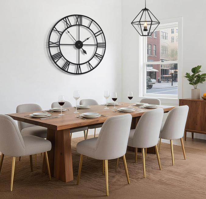 A856 Sieninis laikrodis HAITANG, 80 cm skersmens, juodas metalinis
