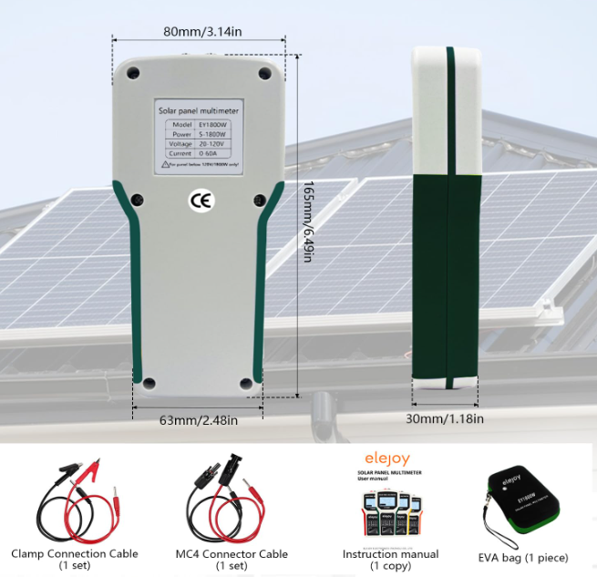 A867 Saulės skydelių testeris / multimetras, iki 1800W, LCD ekranas