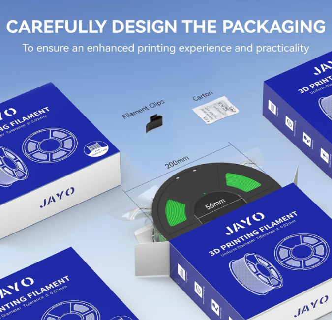 A857 JAYO PLA 3D spausdintuvo siūlas, 1,75 mm, 1,1 kg, 10 vnt., matinis juodas