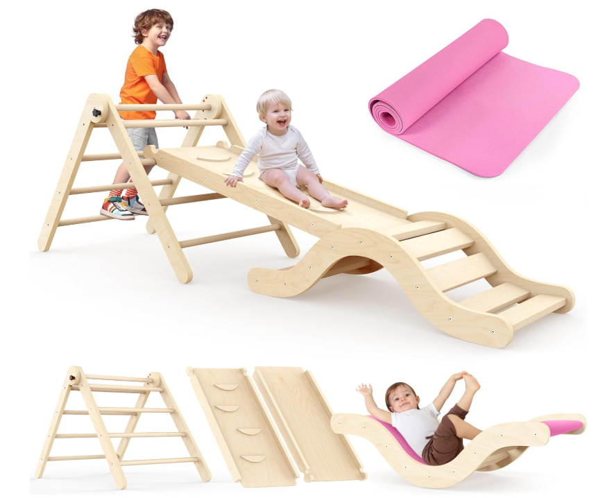 A872 Montessori lipimo kompleksas 7-in-1: kopėčios, čiuožykla, arka ir kilimėlis vaikams (1-3 m.)