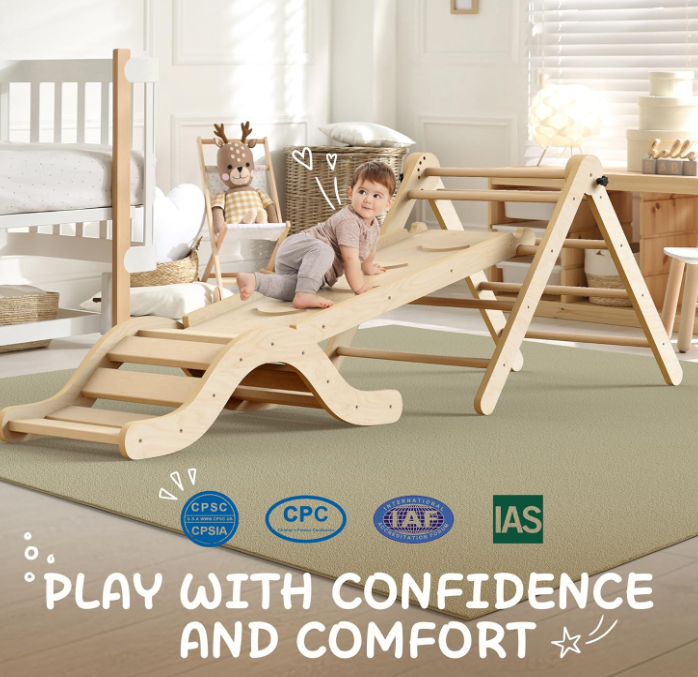 A872 Montessori lipimo kompleksas 7-in-1: kopėčios, čiuožykla, arka ir kilimėlis vaikams (1-3 m.)