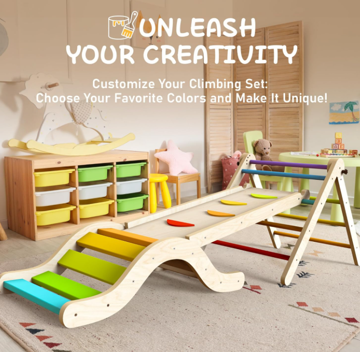 A872 Montessori lipimo kompleksas 7-in-1: kopėčios, čiuožykla, arka ir kilimėlis vaikams (1-3 m.)