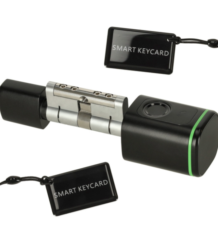 A879 Juoda išmanioji durų spyna su pirštų atspaudu ir Bluetooth, cilindras 60-90 mm