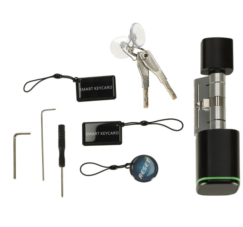A879 Juoda išmanioji durų spyna su pirštų atspaudu ir Bluetooth, cilindras 60-90 mm