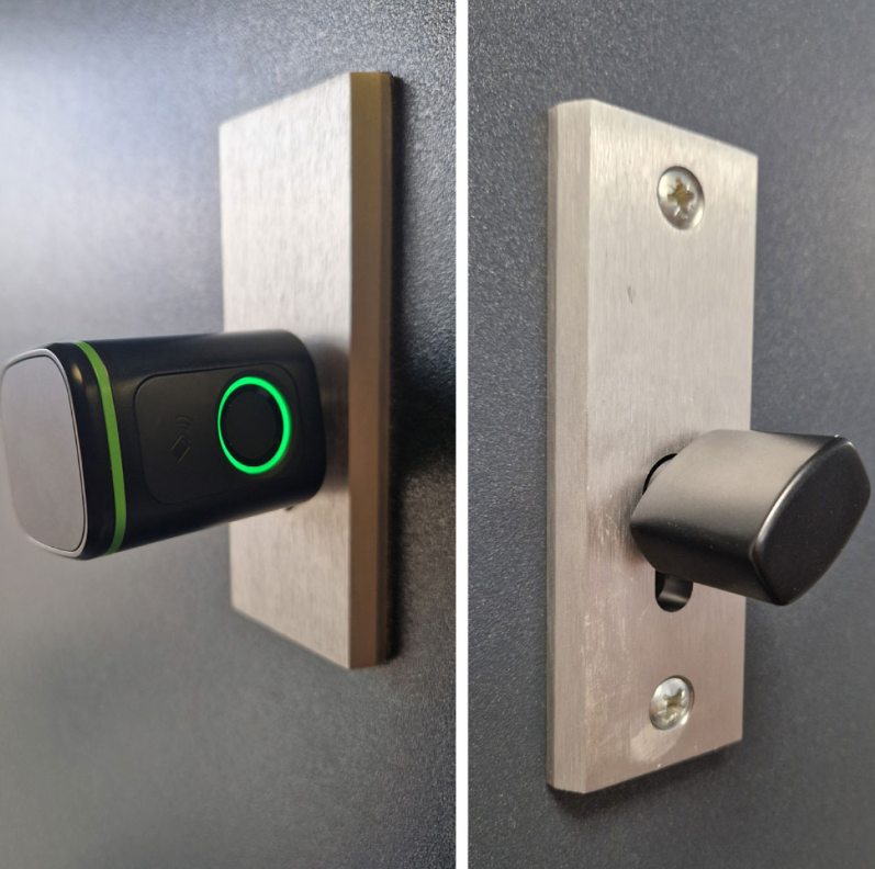 A879 Juoda išmanioji durų spyna su pirštų atspaudu ir Bluetooth, cilindras 60-90 mm