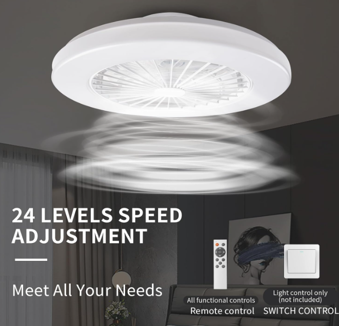 A890 Lubinis LED šviestuvas su ventiliatoriumi, 48 cm skersmens, baltas