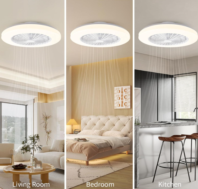 A890 Lubinis LED šviestuvas su ventiliatoriumi, 48 cm skersmens, baltas