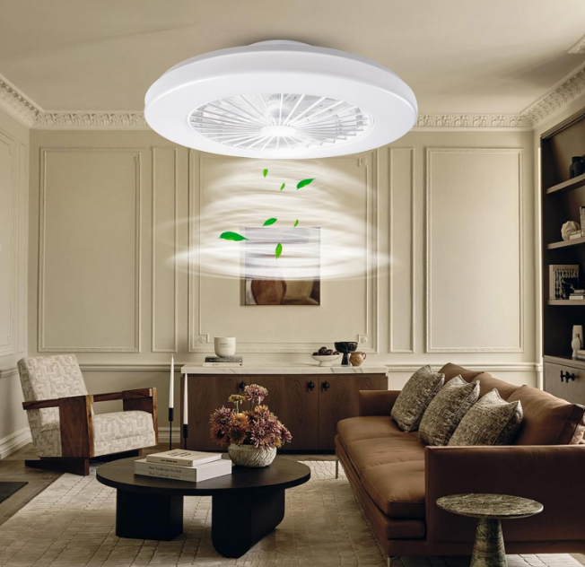 A890 Lubinis LED šviestuvas su ventiliatoriumi, 48 cm skersmens, baltas