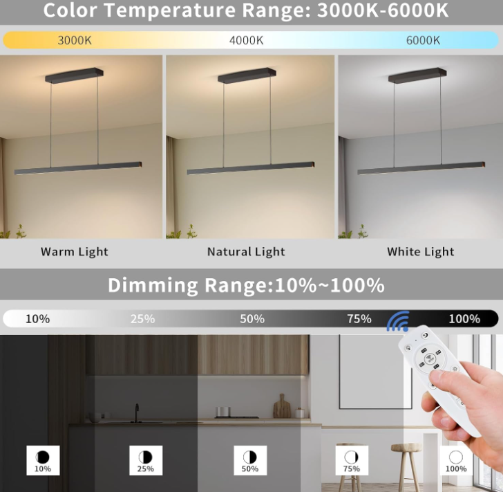 A936 Linijinis LED pakabinamas šviestuvas, 100 cm, juodas, reguliuojama spalvos temperatūra