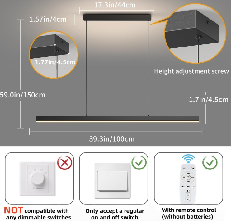 A936 Linijinis LED pakabinamas šviestuvas, 100 cm, juodas, reguliuojama spalvos temperatūra