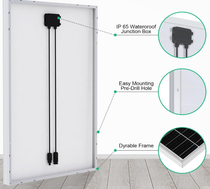 A947 ECO-WORTHY 120 W monokristalinė saulės baterija, 12 V