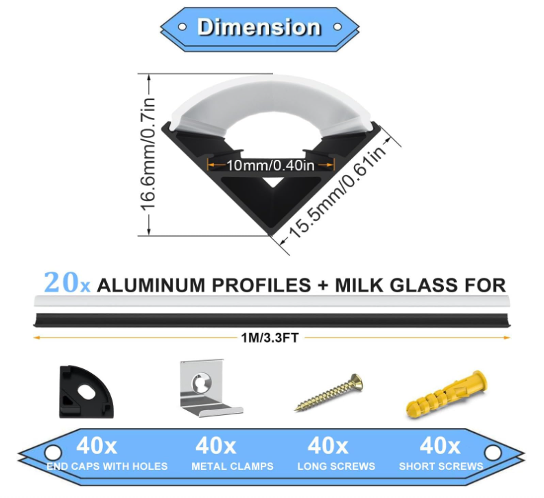 A955 VEANANO LED aliuminio profilis, juodas, V formos