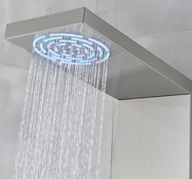Dušo panelė su LED apšvietimu ir masažiniais purkštukais, 110 × 20 cm, juoda