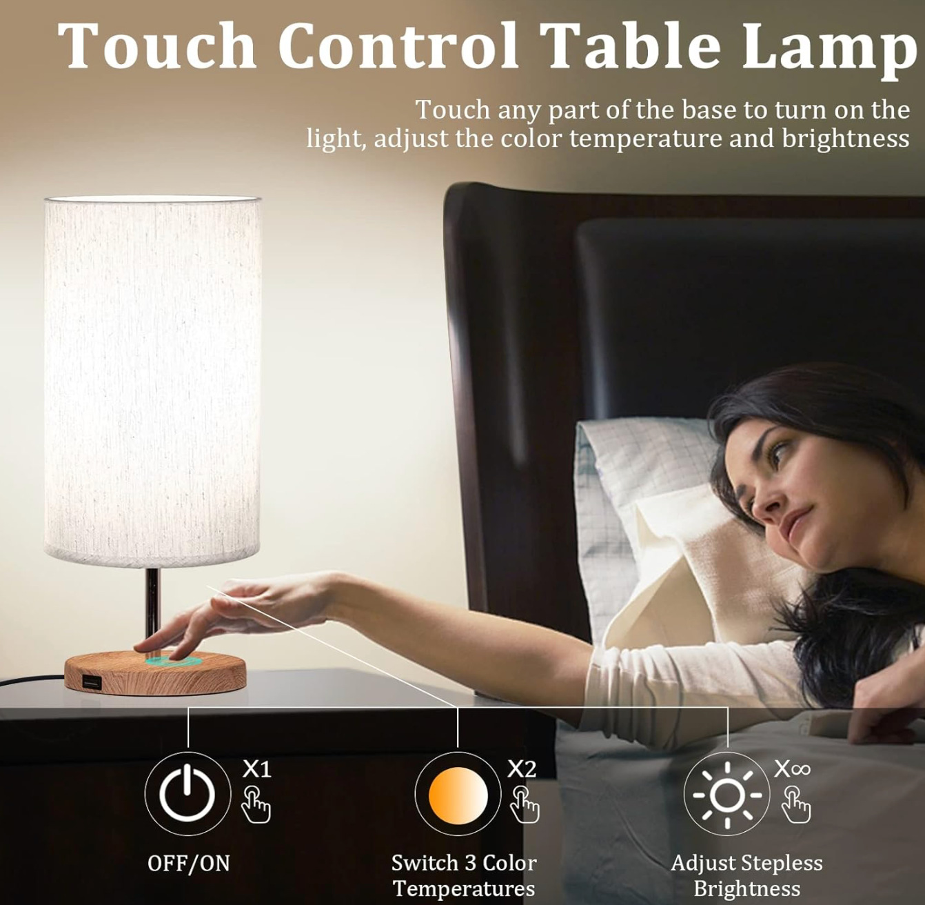 Stalo lempa su USB krovimo jungtimi ir 3 spalvų temperatūromis