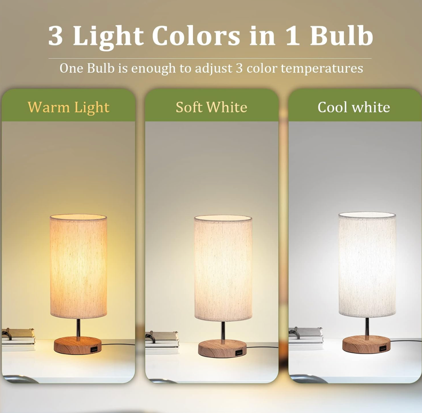 Stalo lempa su USB krovimo jungtimi ir 3 spalvų temperatūromis