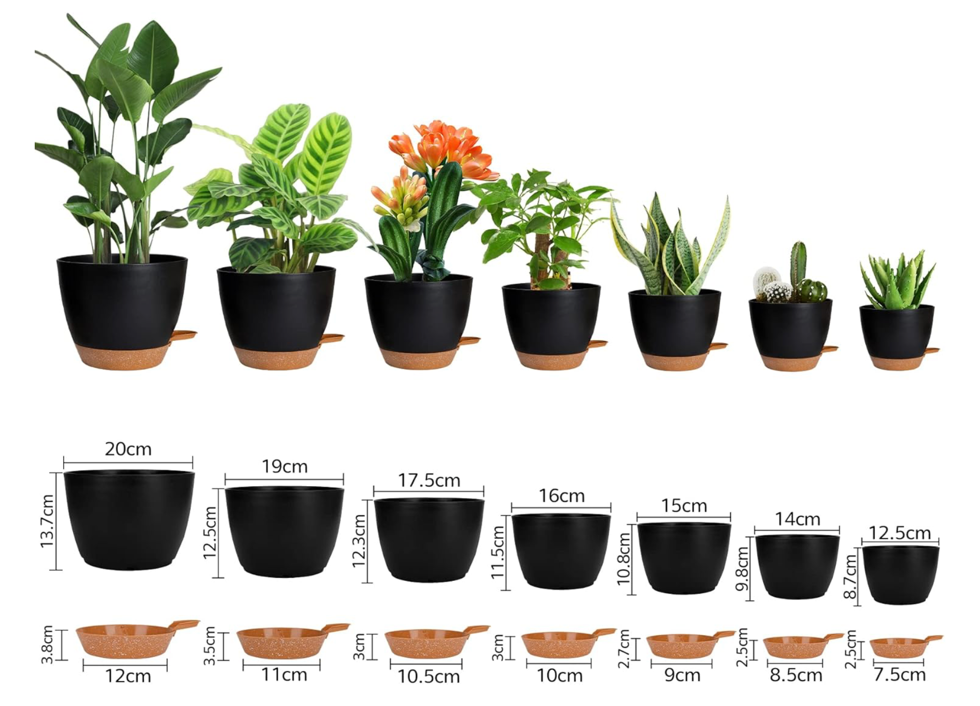 Black planter set 7pcs